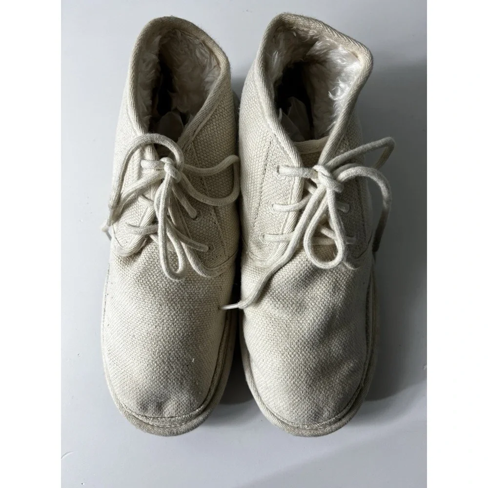 UGG Chukka Boots Mens 10 Cream Canvas Neumel Faux Fur Lined Lactae Hevea Sole
